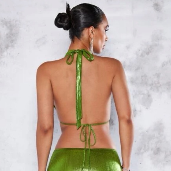 Lime Green Metallic Halter Top NWT Size S - Picture 4 of 12